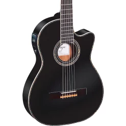 Discount ???? Ortega Ortega Family Series Pro RCE145BK Thinline Acoustic-Electric Nylon Guitar Gloss Black ????