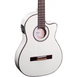 Flash Sale ???? Ortega Ortega Family Series Pro RCE145WH Thinline Acoustic Electric Nylon Guitar White ????