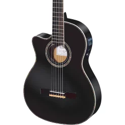 Outlet ⌛ Ortega Ortega Family Series Pro RCE145LBK Thinline Acoustic-Electric Left-Handed Nylon Guitar Gloss Black ⌛